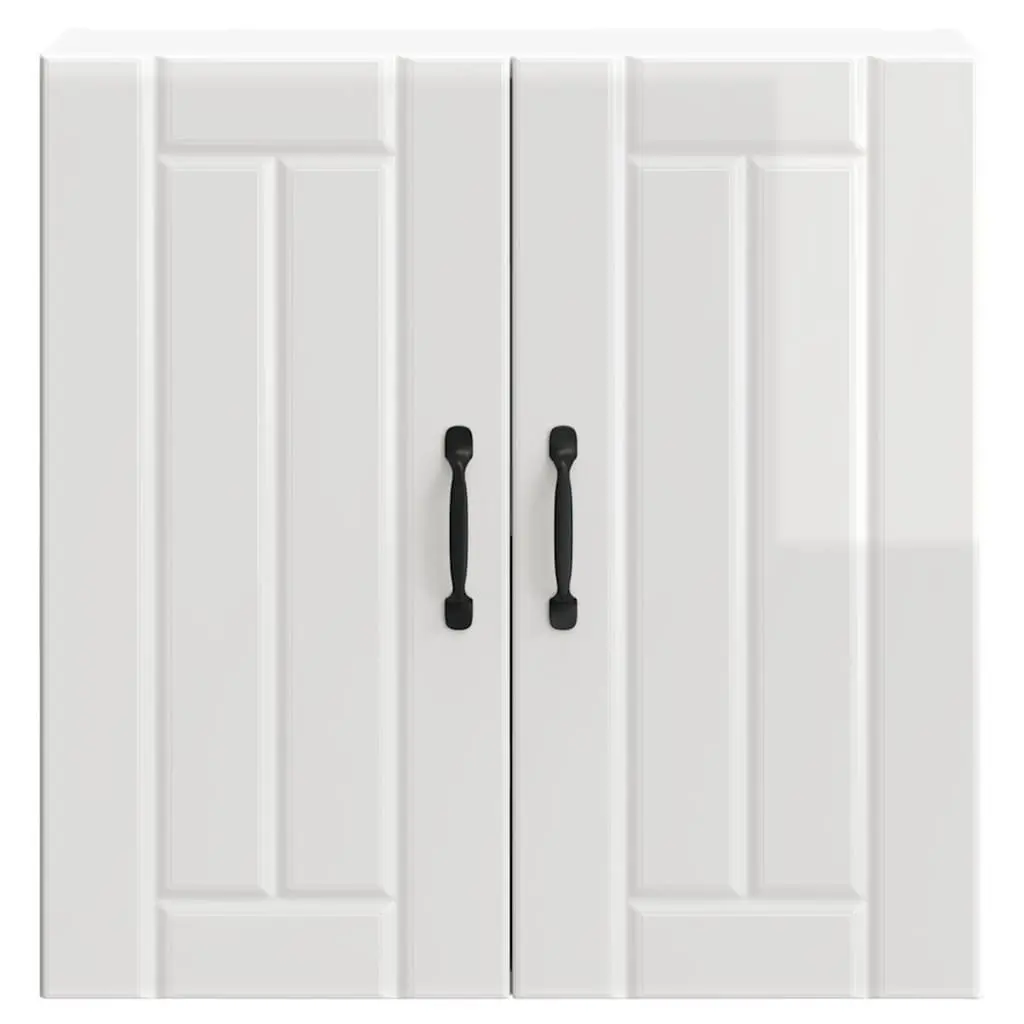 Kitchen Wall Cabinet White High Gloss Engineered Wood Glass Door Wall-Mounted Storage