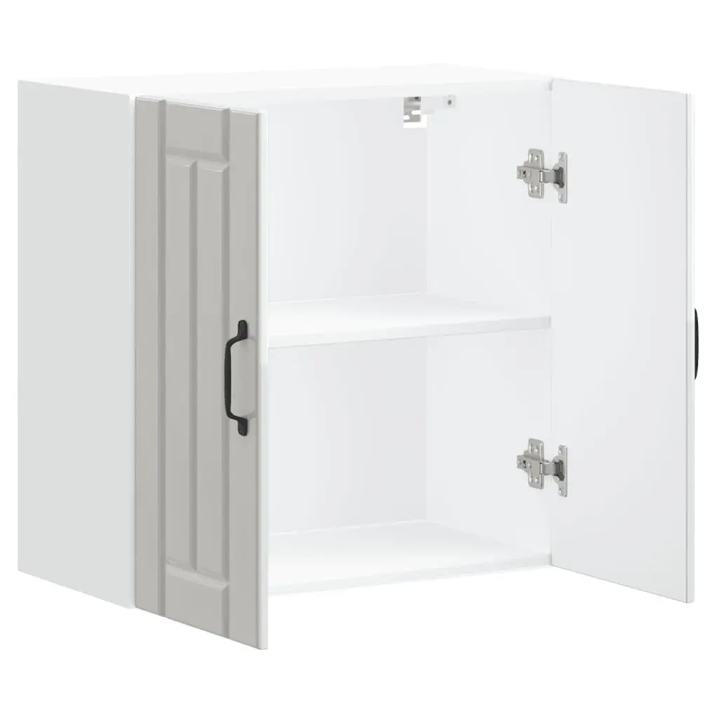 Kitchen Wall Cabinet White High Gloss Engineered Wood Glass Door Wall-Mounted Storage