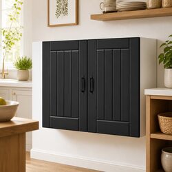 Black Engineered Wood Kitchen Wall Cabinet with Glass Door