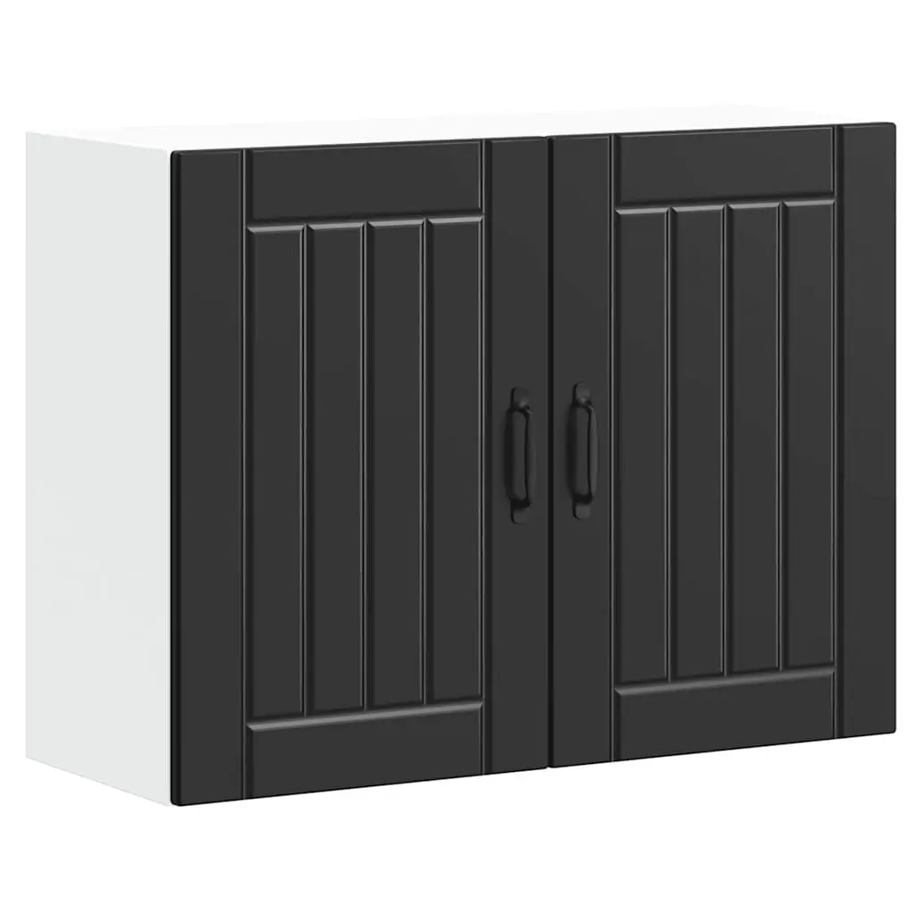 Black Engineered Wood Kitchen Wall Cabinet with Glass Door