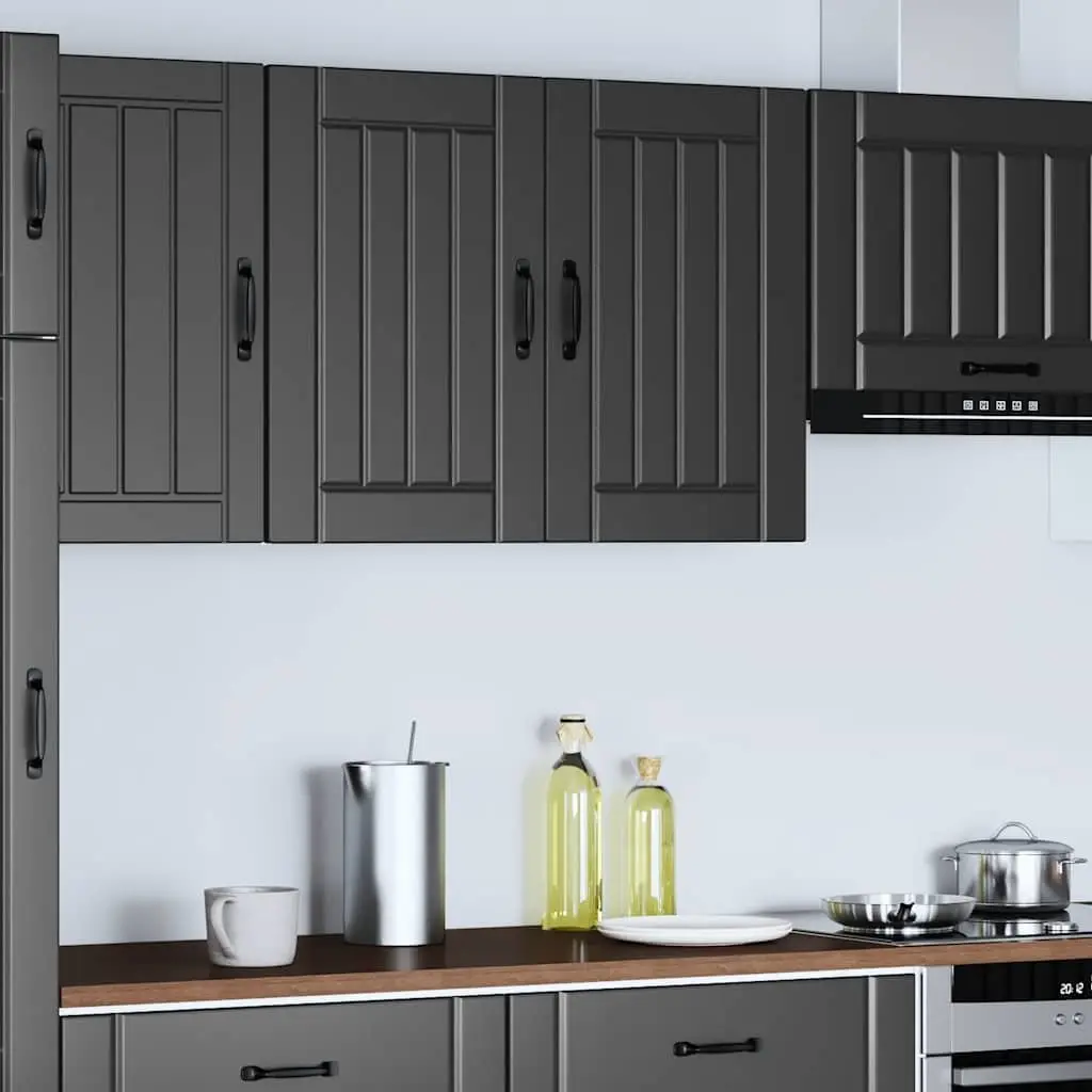 Black Engineered Wood Kitchen Wall Cabinet with Glass Door