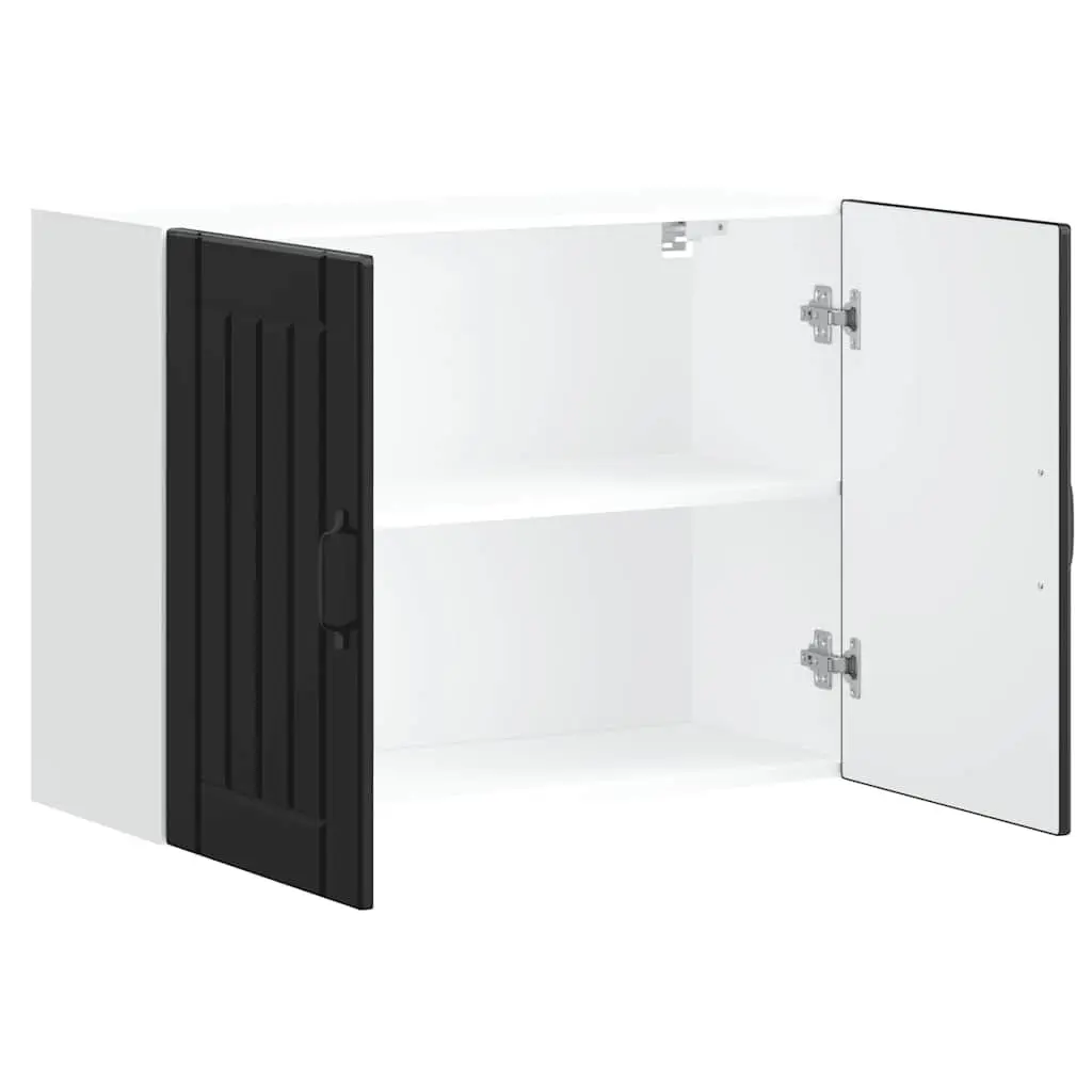 Black Engineered Wood Kitchen Wall Cabinet with Glass Door