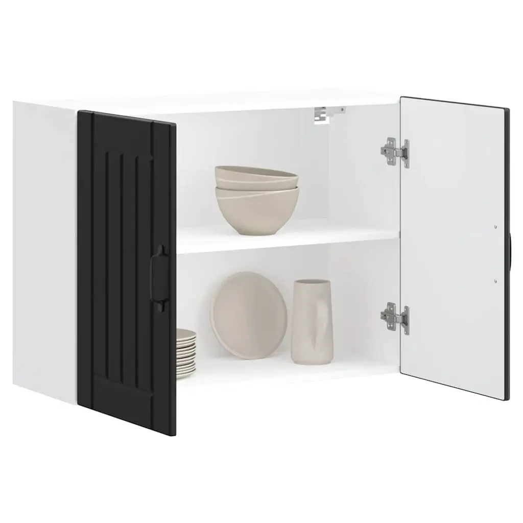 Black Engineered Wood Kitchen Wall Cabinet with Glass Door