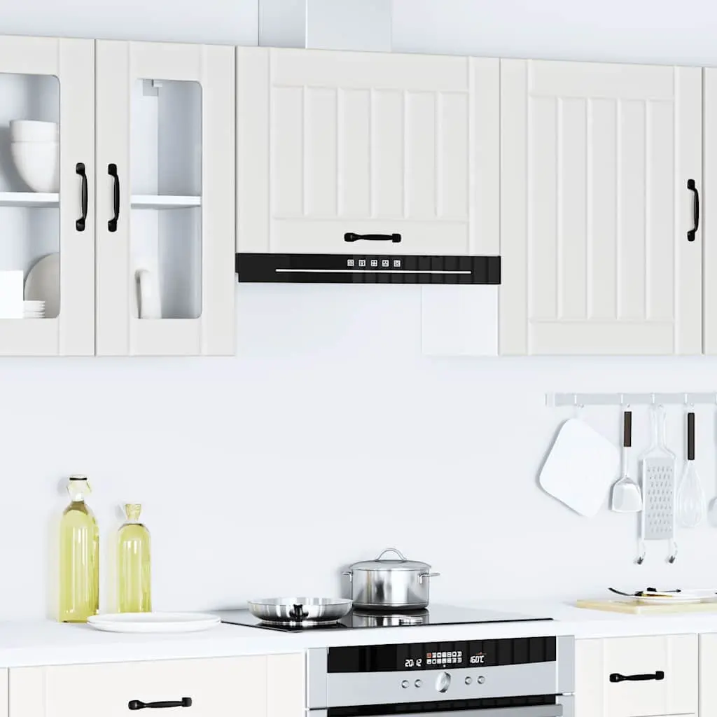 Wall-Mounted Cabinet White Engineered Wood Glass Door Kitchen Storage Organizer