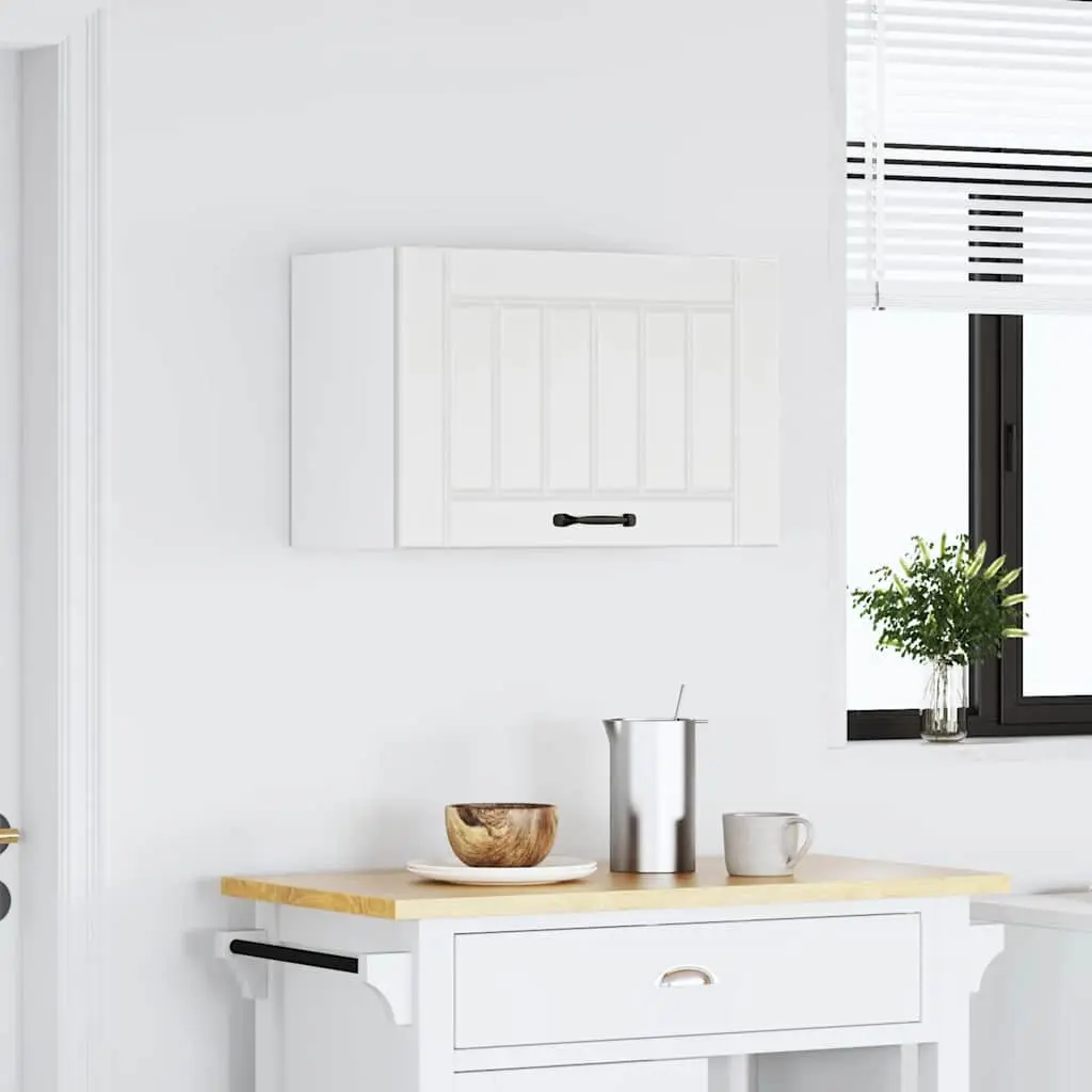 Wall-Mounted Cabinet White Engineered Wood Glass Door Kitchen Storage Organizer