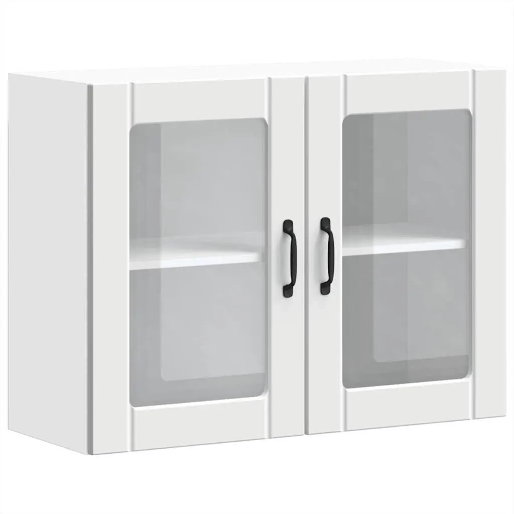 White Engineered Wood Kitchen Wall Cabinet with Glass Door