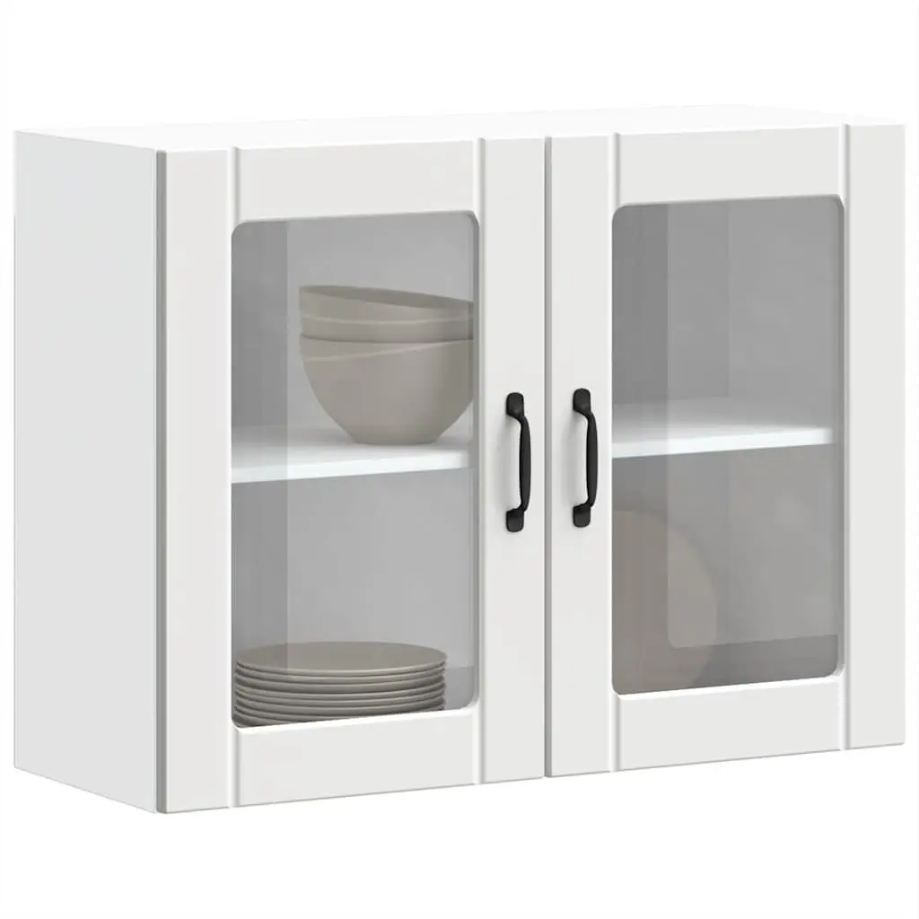 White Engineered Wood Kitchen Wall Cabinet with Glass Door