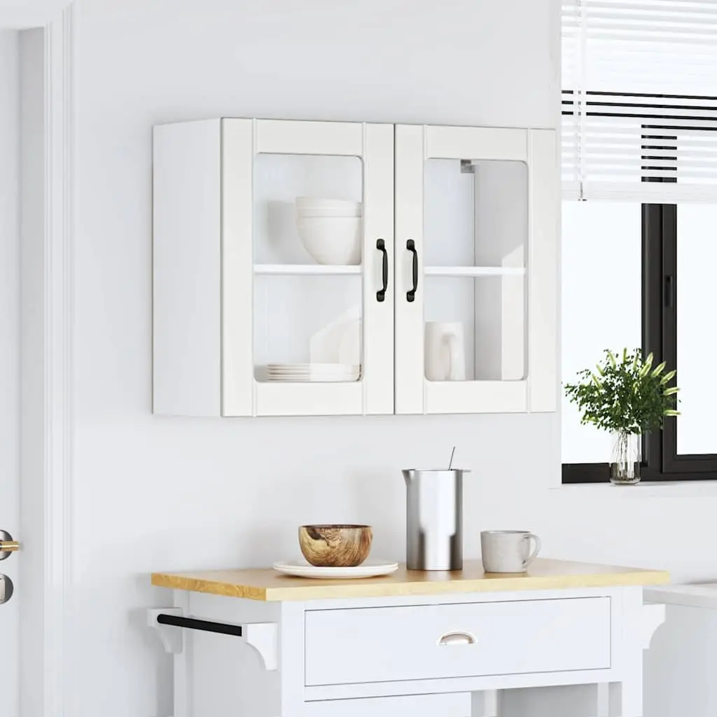White Engineered Wood Kitchen Wall Cabinet with Glass Door