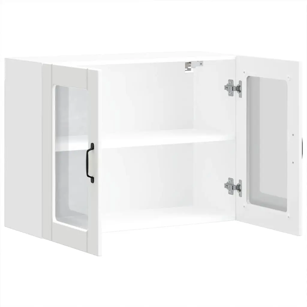 White Engineered Wood Kitchen Wall Cabinet with Glass Door