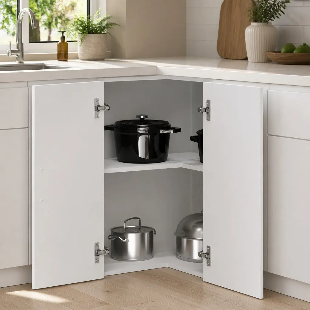 White Wall-Mounted Kitchen Corner Cabinet for Storage