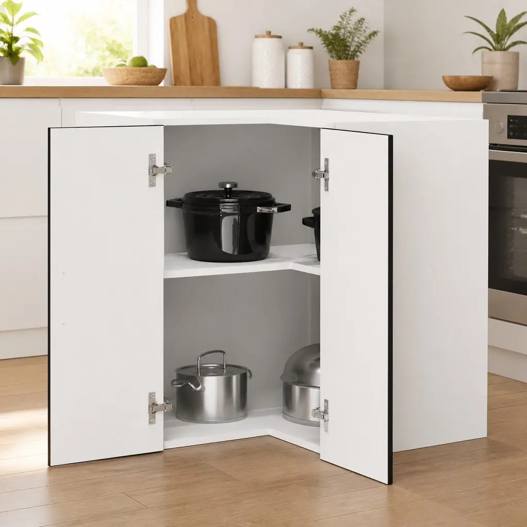 Black Engineered Wood Kitchen Corner Cabinet