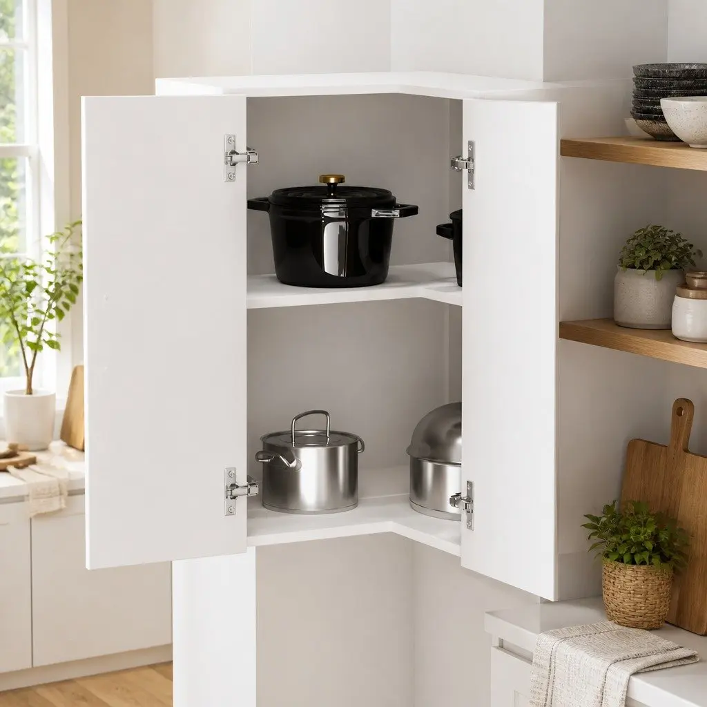 White High Gloss Corner Cabinet for Kitchens