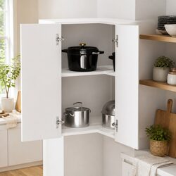Elegant White High Gloss Corner Cabinet for Kitchens