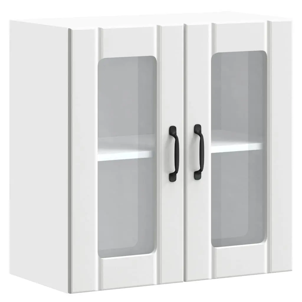 White Engineered Wood Kitchen Wall Cabinet with Glass Door