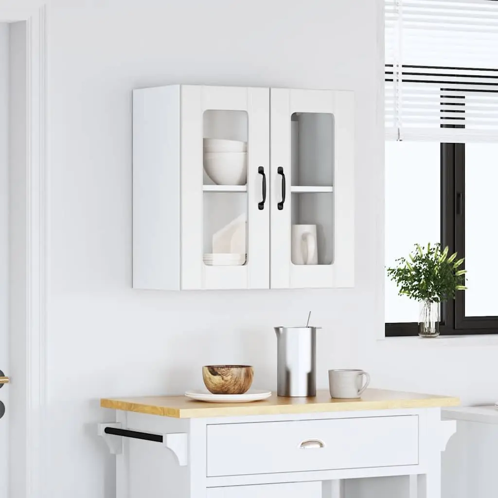 White Engineered Wood Kitchen Wall Cabinet with Glass Door