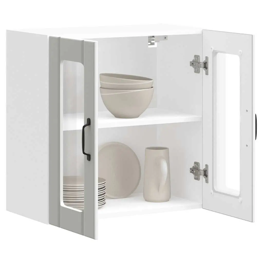 White Engineered Wood Kitchen Wall Cabinet with Glass Door