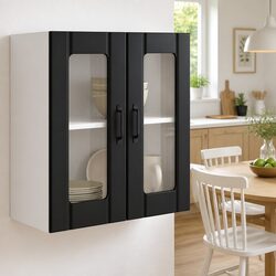 Stylish Black Glass Door Kitchen Wall Cabinet