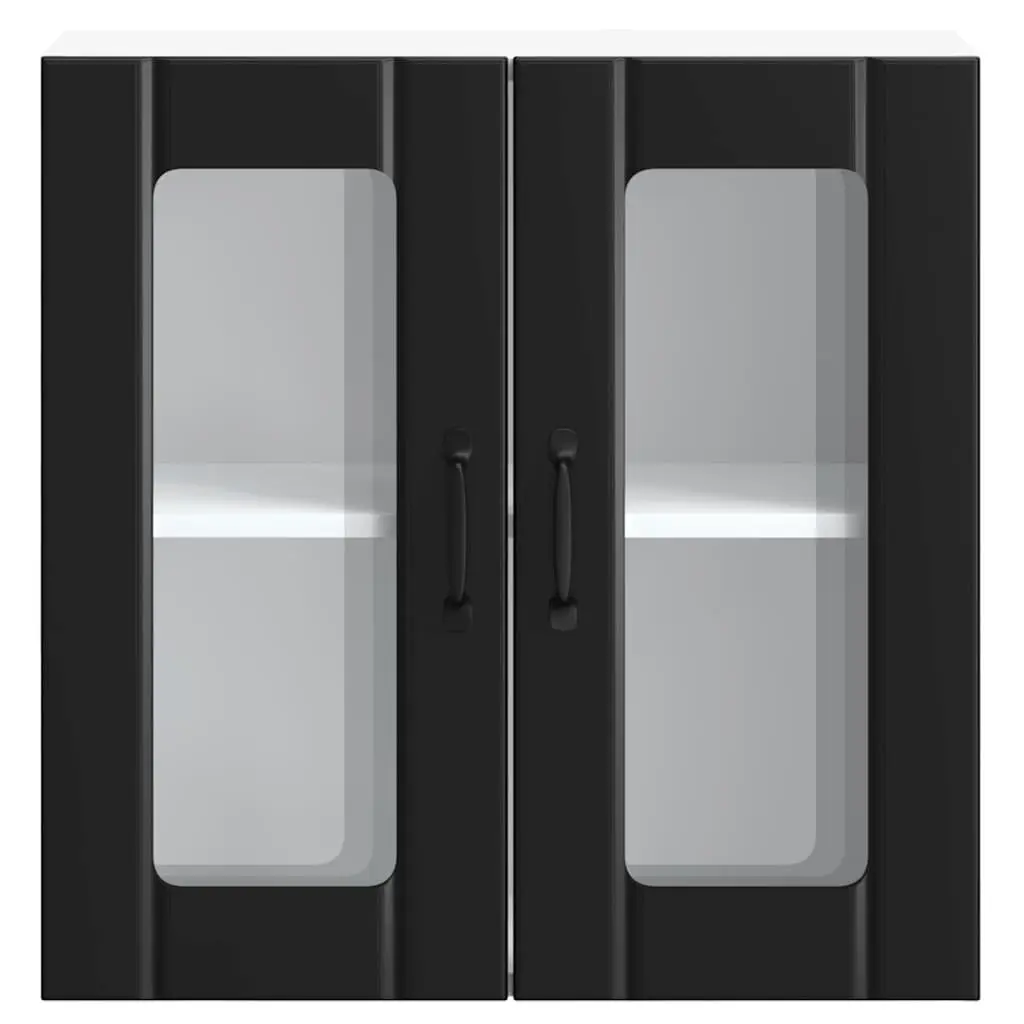 Kitchen Wall Cabinet Glass Door Black Engineered Wood Storage Organiser