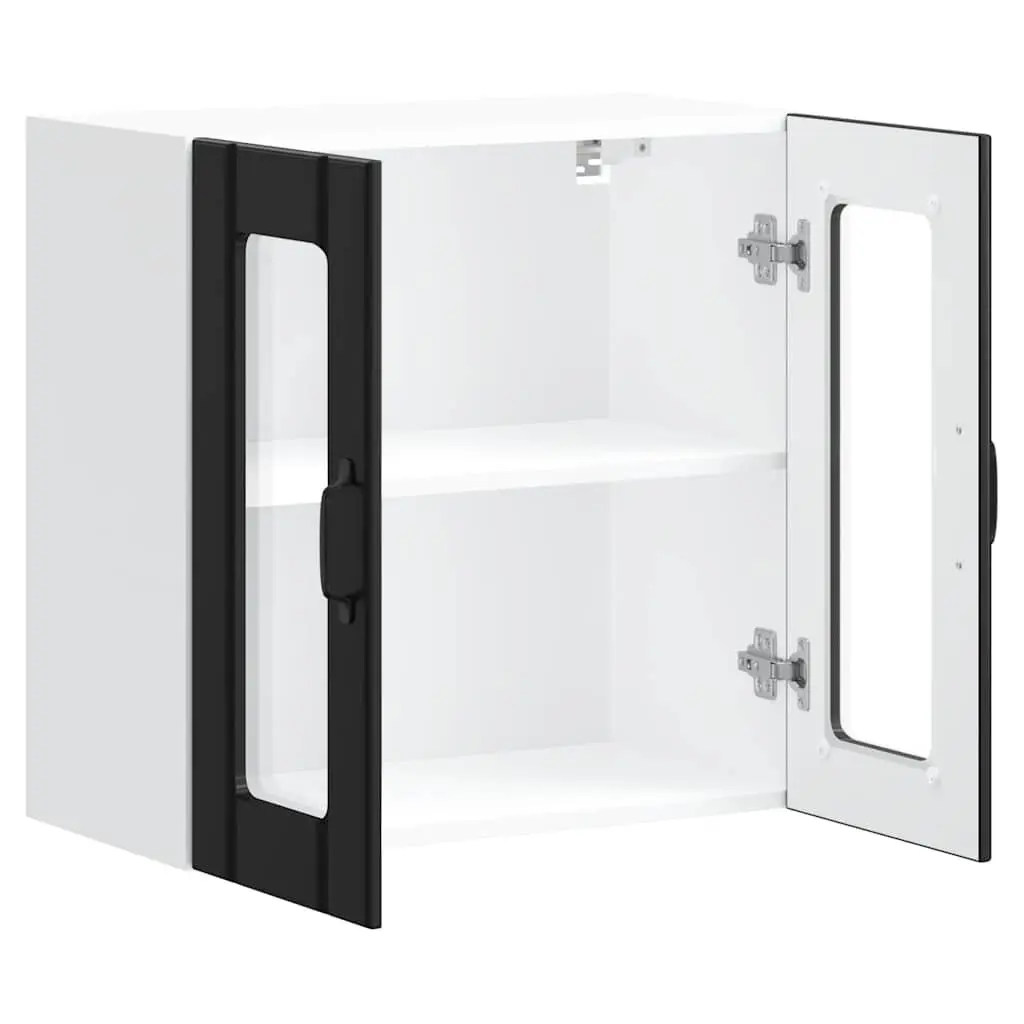 Kitchen Wall Cabinet Glass Door Black Engineered Wood Storage Organiser