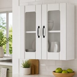 White Engineered Wood Kitchen Wall Cabinet with Glass Door