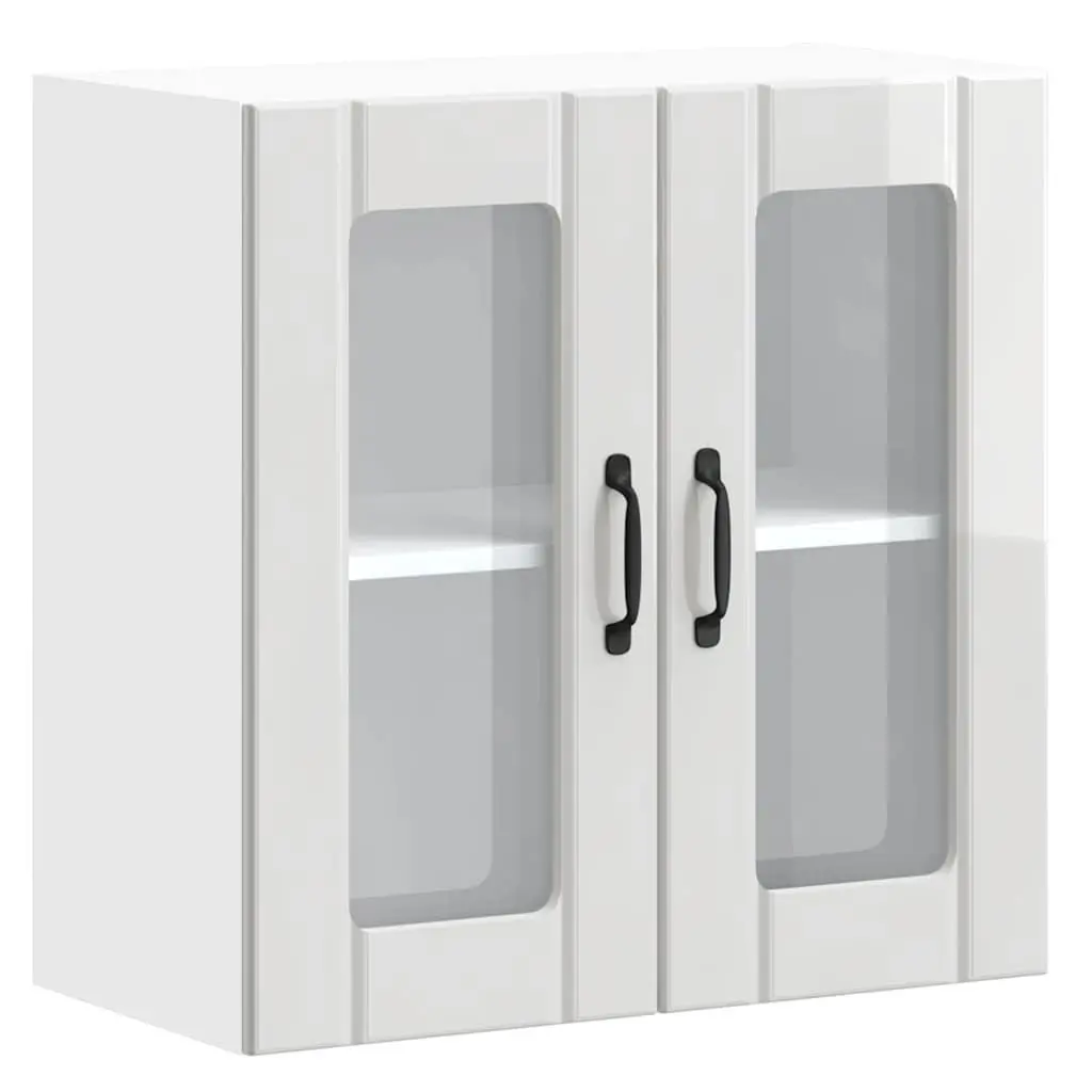 Kitchen Wall Cabinet White Engineered Wood Glass Door Mounted Storage Cupboard