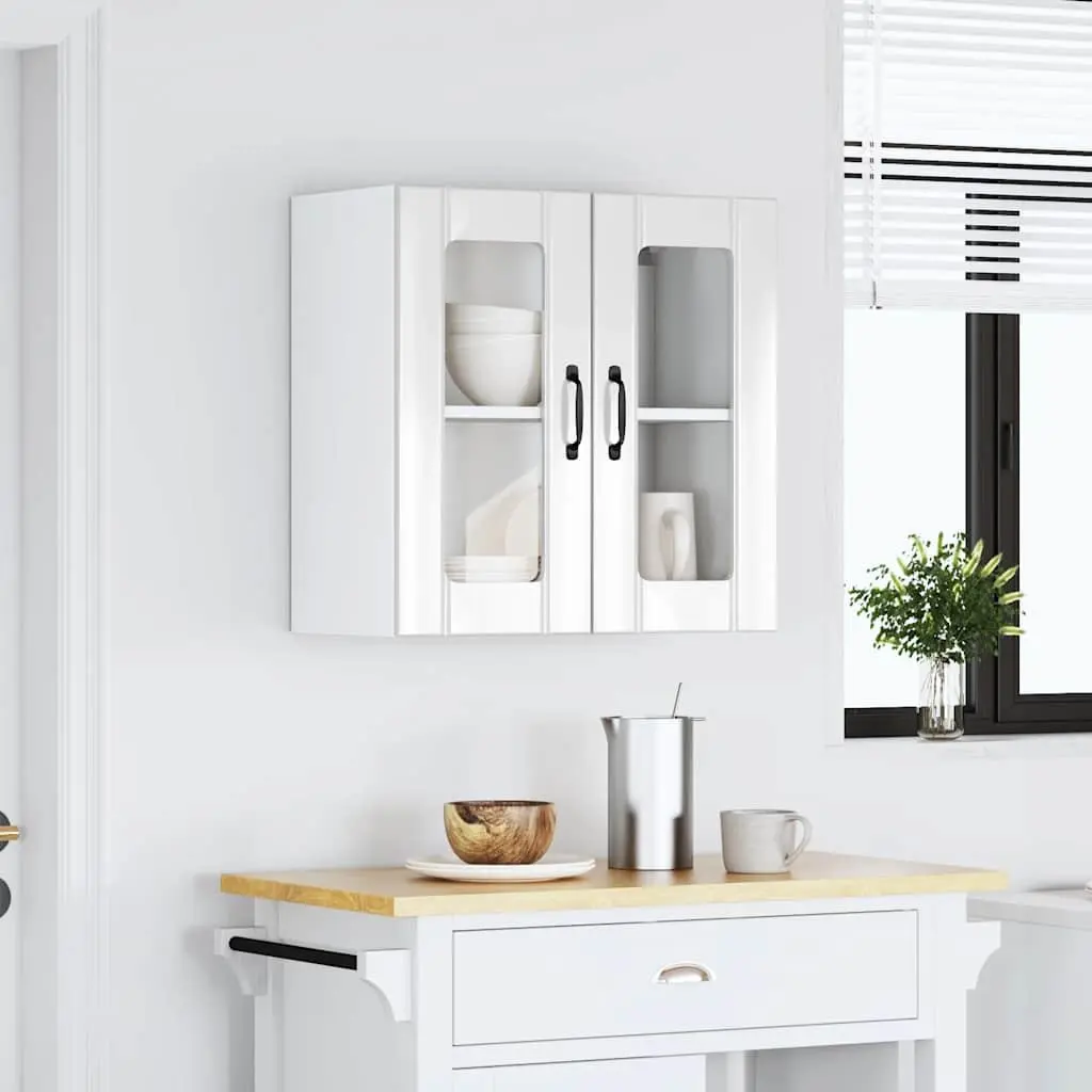 Kitchen Wall Cabinet White Engineered Wood Glass Door Mounted Storage Cupboard