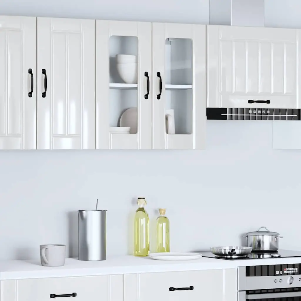 Kitchen Wall Cabinet White Engineered Wood Glass Door Mounted Storage Cupboard