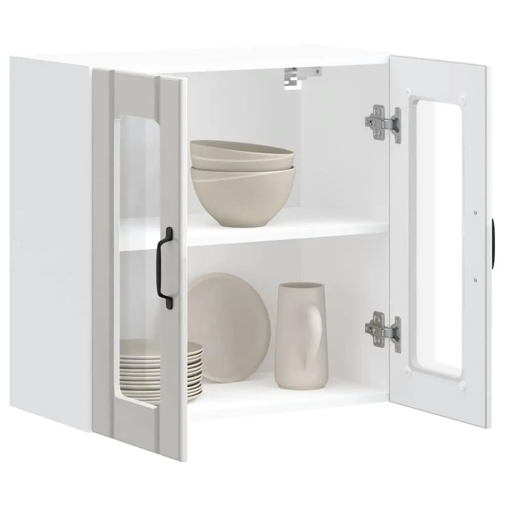 Kitchen Wall Cabinet White Engineered Wood Glass Door Mounted Storage Cupboard