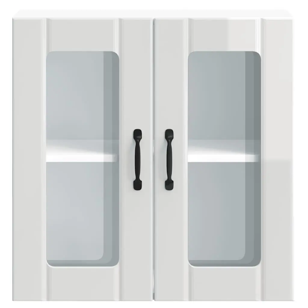 Kitchen Wall Cabinet White Engineered Wood Glass Door Mounted Storage Cupboard