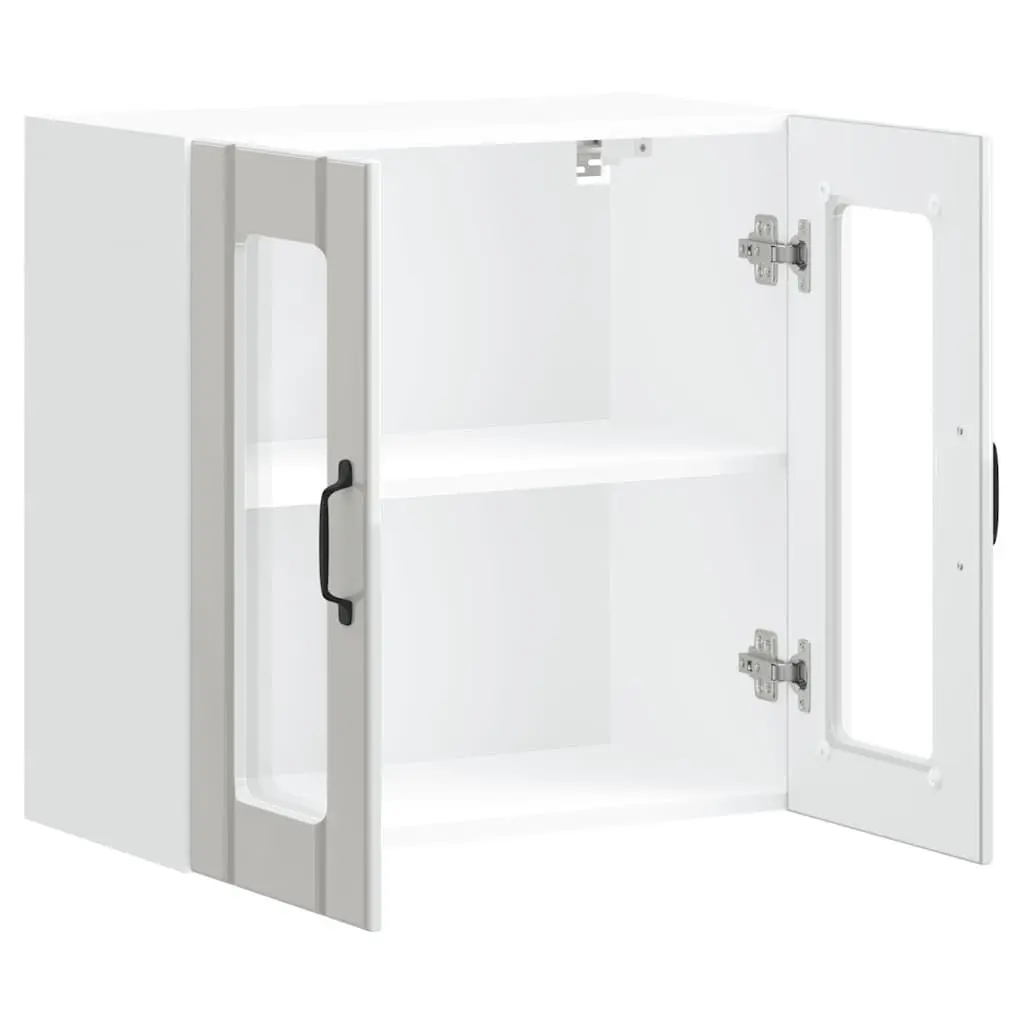 Kitchen Wall Cabinet White Engineered Wood Glass Door Mounted Storage Cupboard