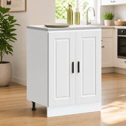 White Engineered Wood Kitchen Base Cabinet with Adjustable Feet
