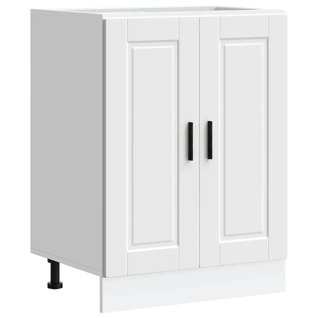 White Engineered Wood Kitchen Base Cabinet with Adjustable Feet
