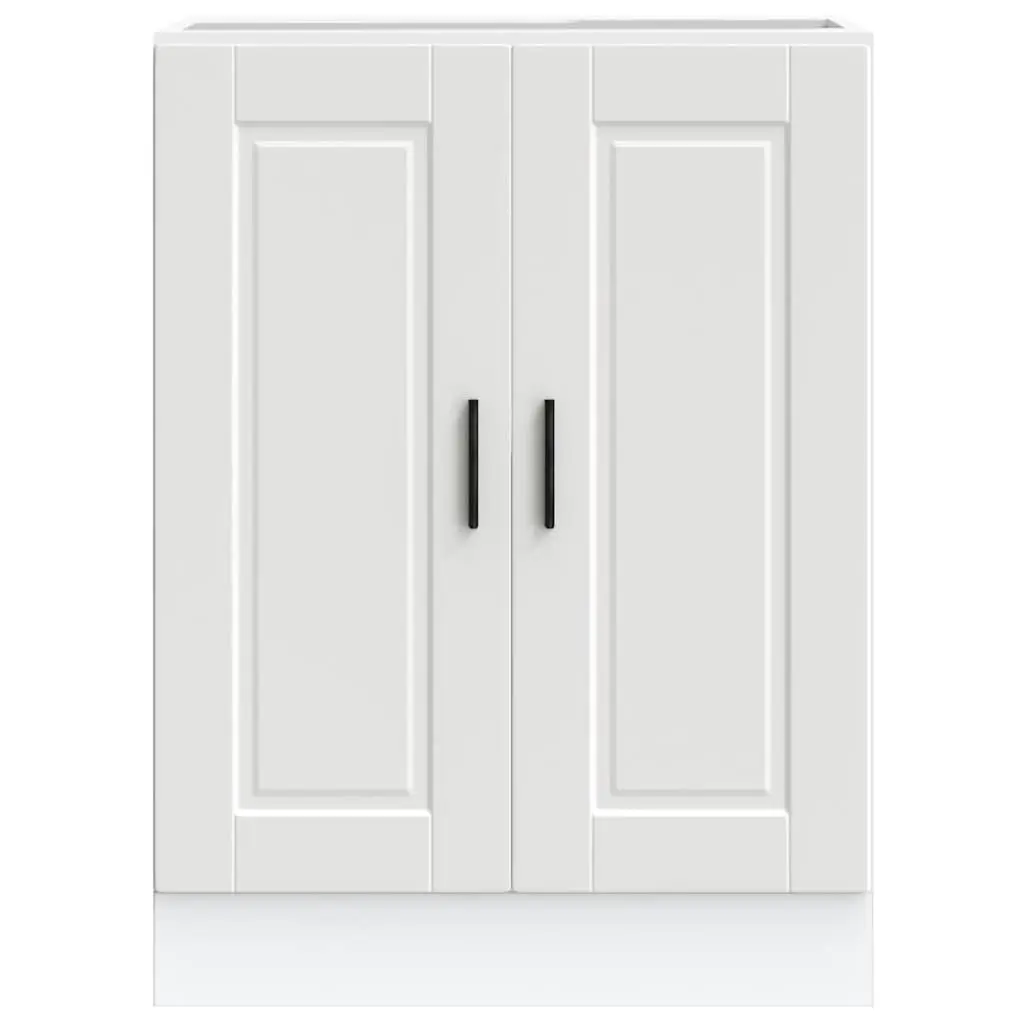 White Engineered Wood Kitchen Base Cabinet with Adjustable Feet