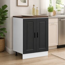 Adjustable Feet Black Engineered Wood Kitchen Base Cabinet