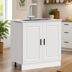 White Kitchen Sink Base Cabinet with Adjustable Feet