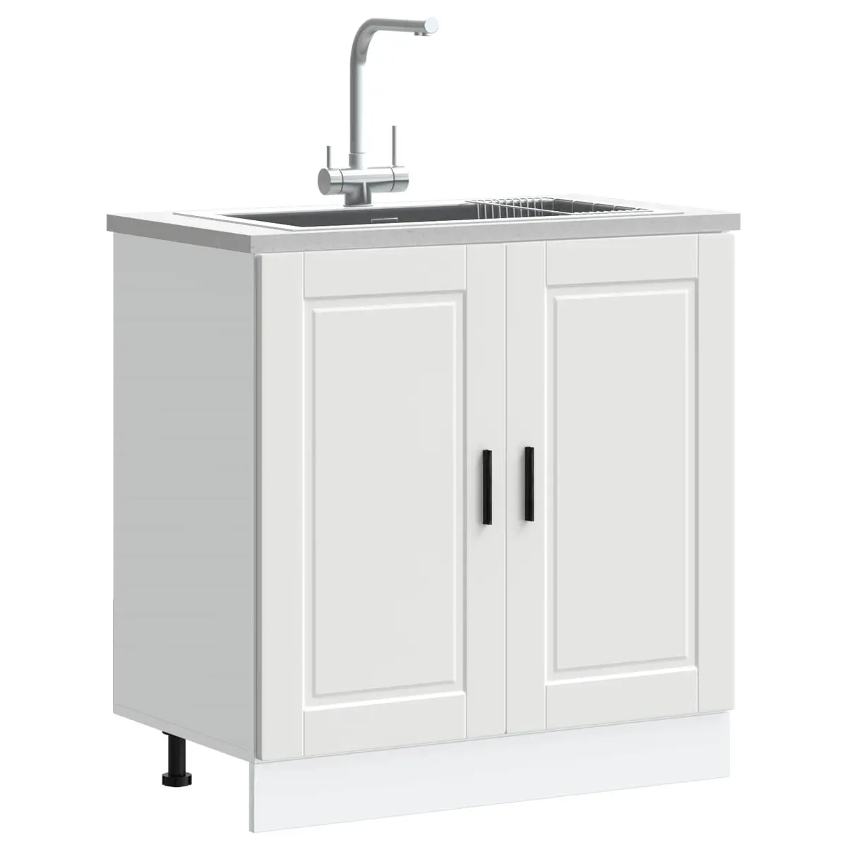 White Kitchen Sink Base Cabinet with Adjustable Feet