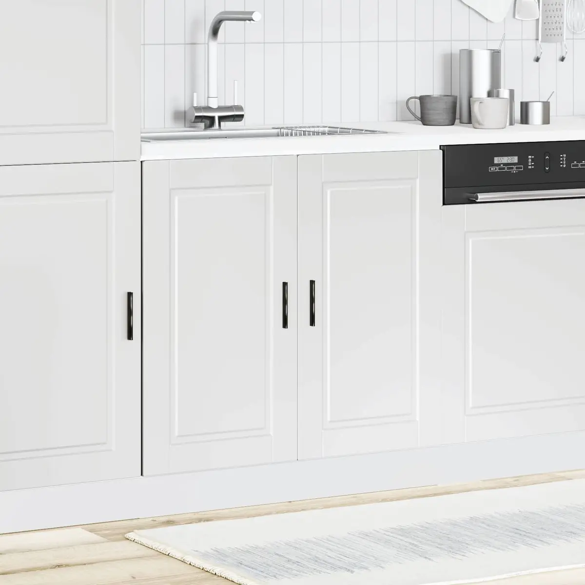 White Kitchen Sink Base Cabinet with Adjustable Feet