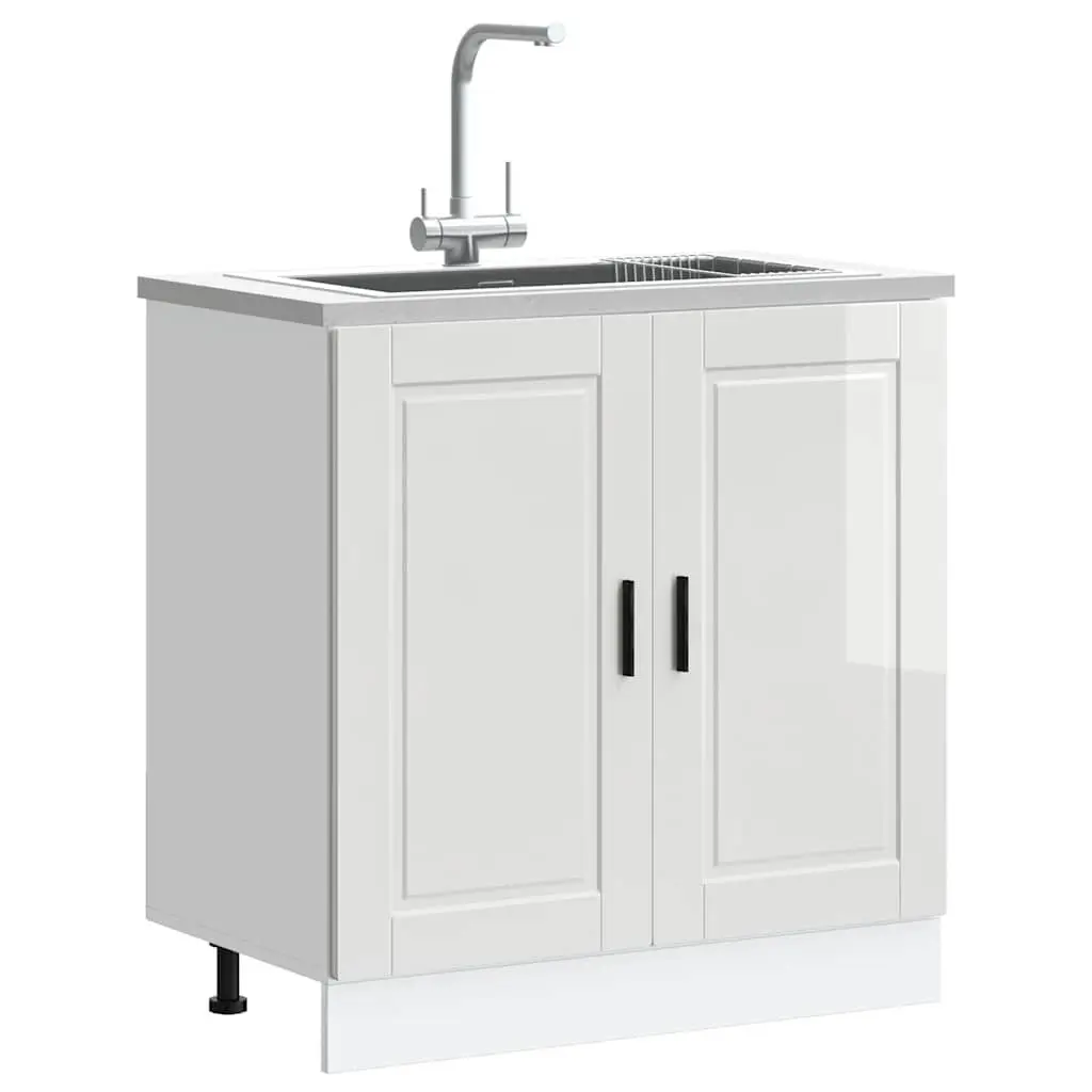Sink Base Cabinet White High Gloss 80x46x81.5cm Engineered Wood