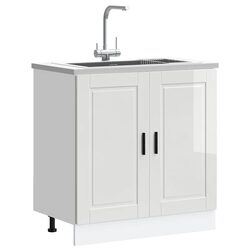 Sink Base Cabinet Kitchen Storage White High Gloss Engineered Wood 80x46x81.5cm