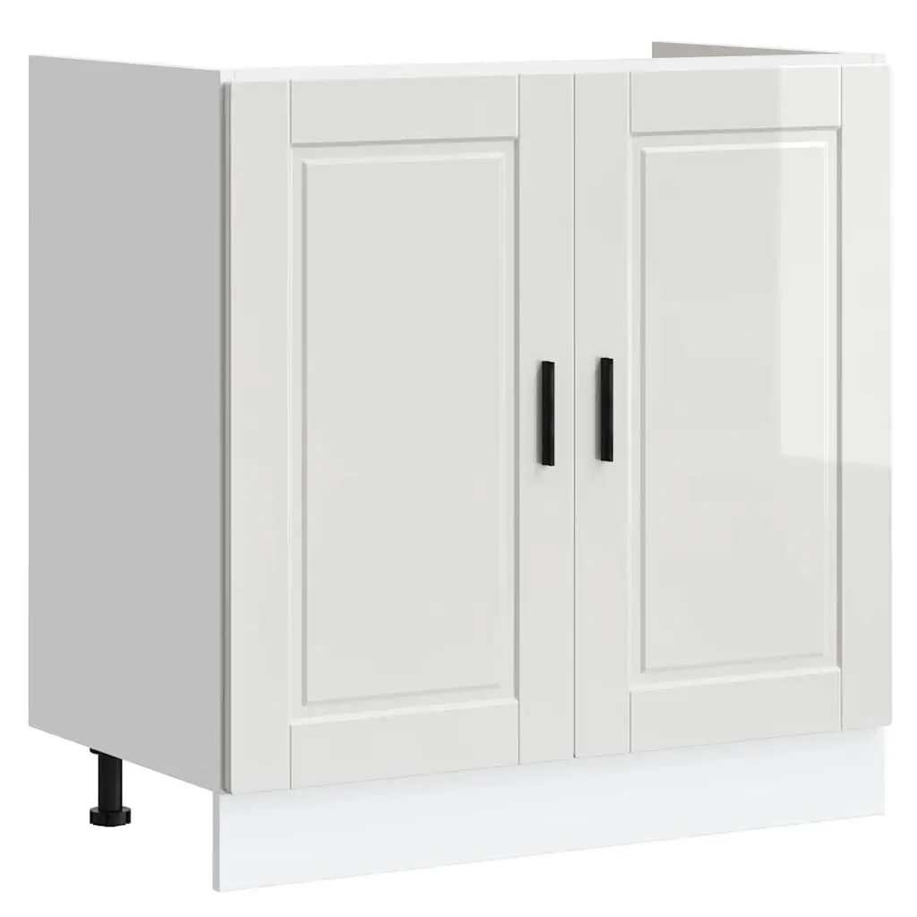 Sink Base Cabinet White High Gloss 80x46x81.5cm Engineered Wood