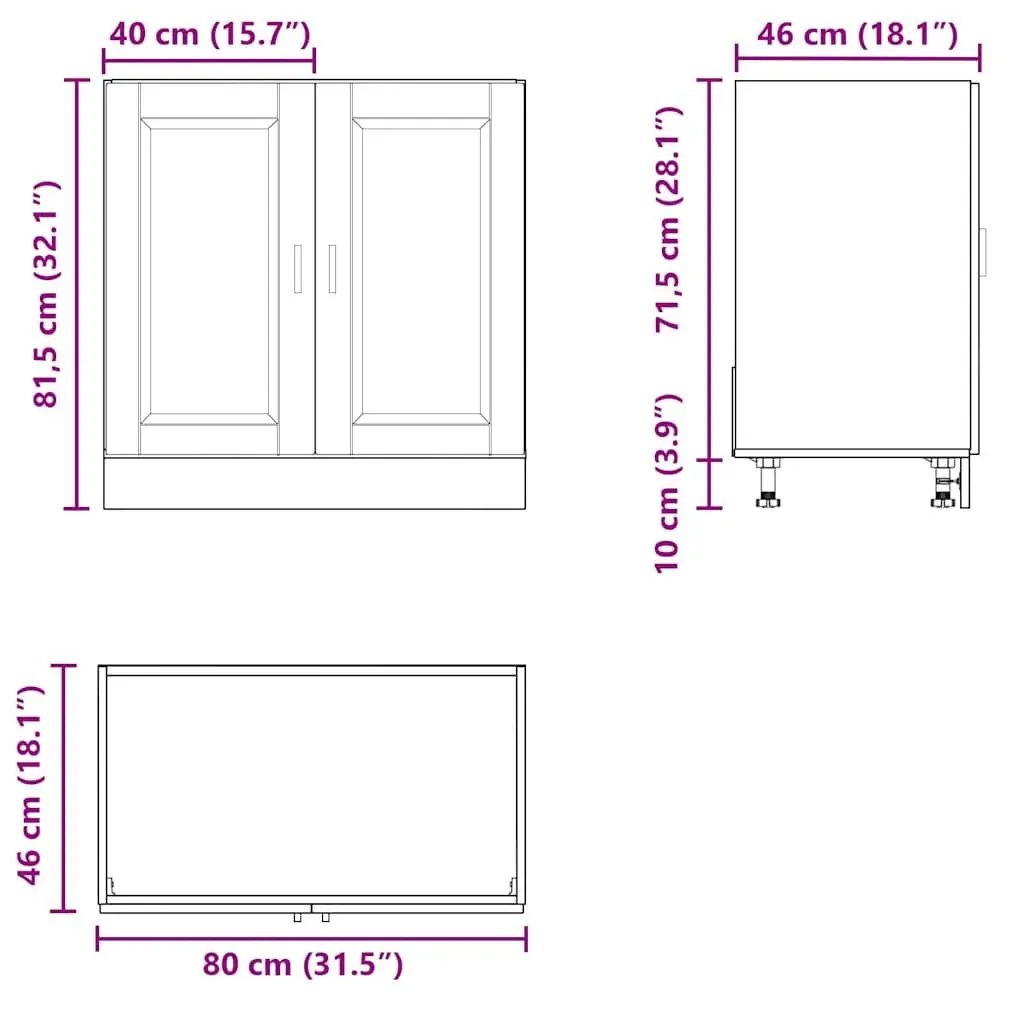 Sink Base Cabinet White High Gloss 80x46x81.5cm Engineered Wood