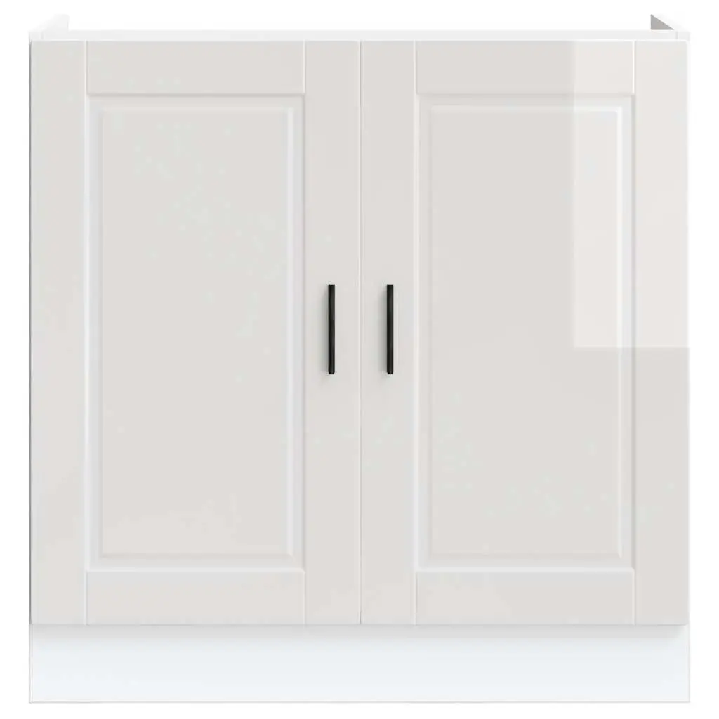 Sink Base Cabinet White High Gloss 80x46x81.5cm Engineered Wood