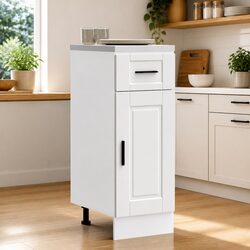 White Engineered Wood Kitchen Base Cabinet with Adjustable Feet