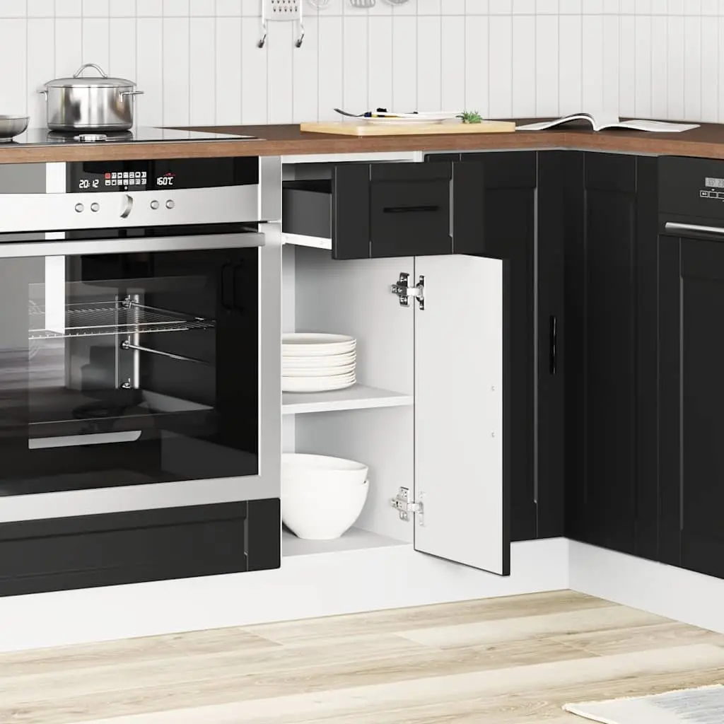 Black Engineered Wood Kitchen Base Cabinet with Storage