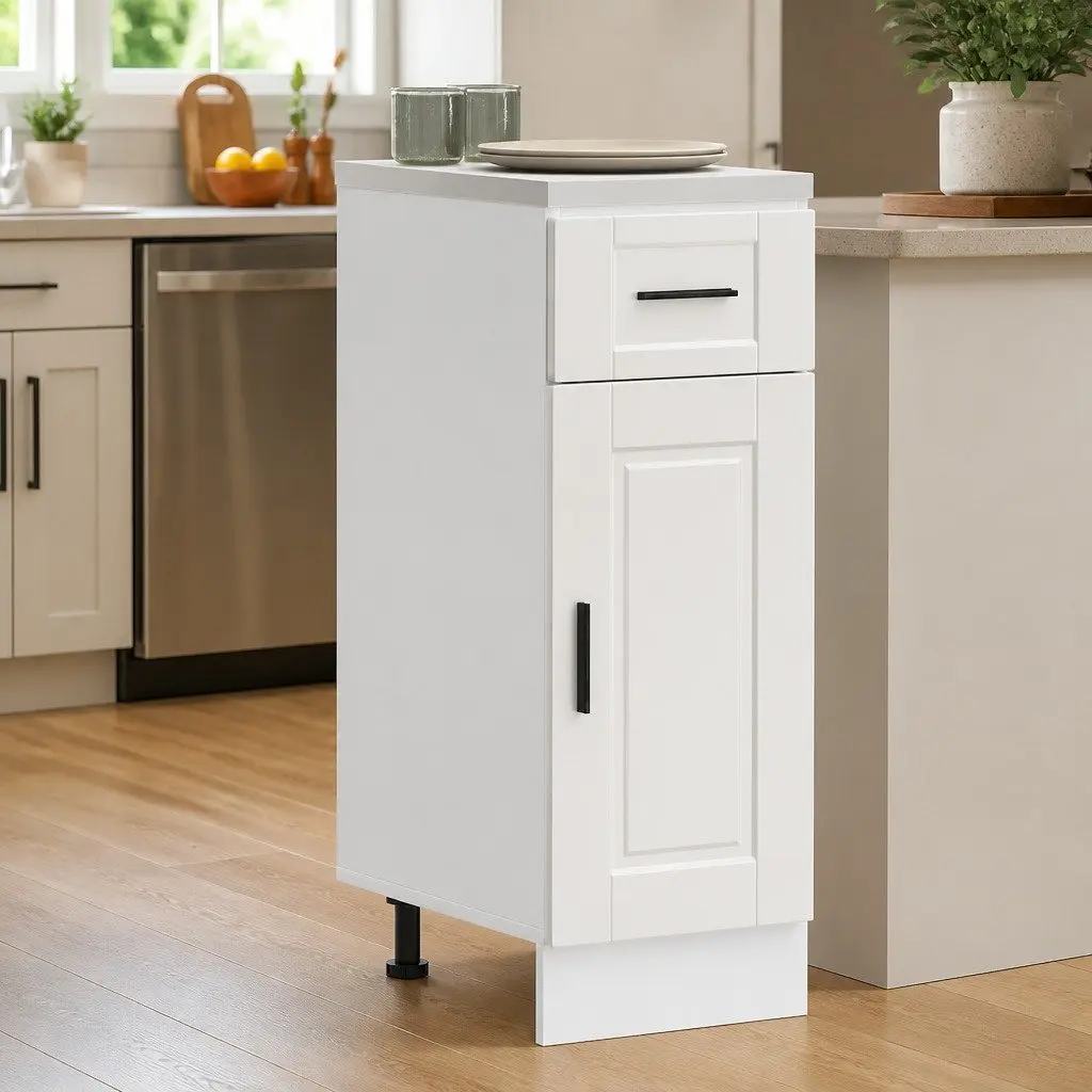 Kitchen Base Cabinet White Gloss Engineered Wood Adjustable Feet