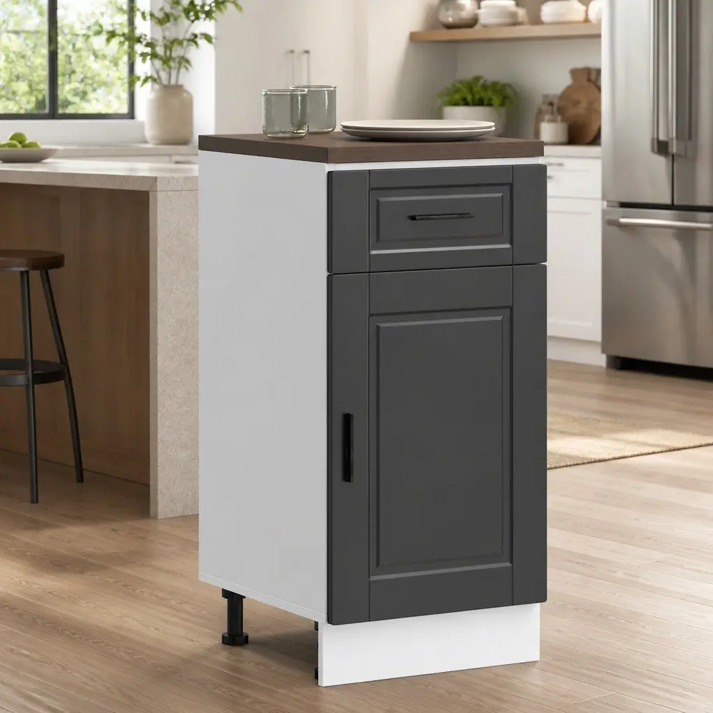 Black Engineered Wood Kitchen Base Cabinet for Storage
