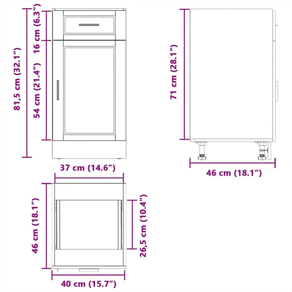 Black Engineered Wood Kitchen Base Cabinet for Storage