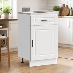White Engineered Wood Kitchen Base Cabinet with Doors