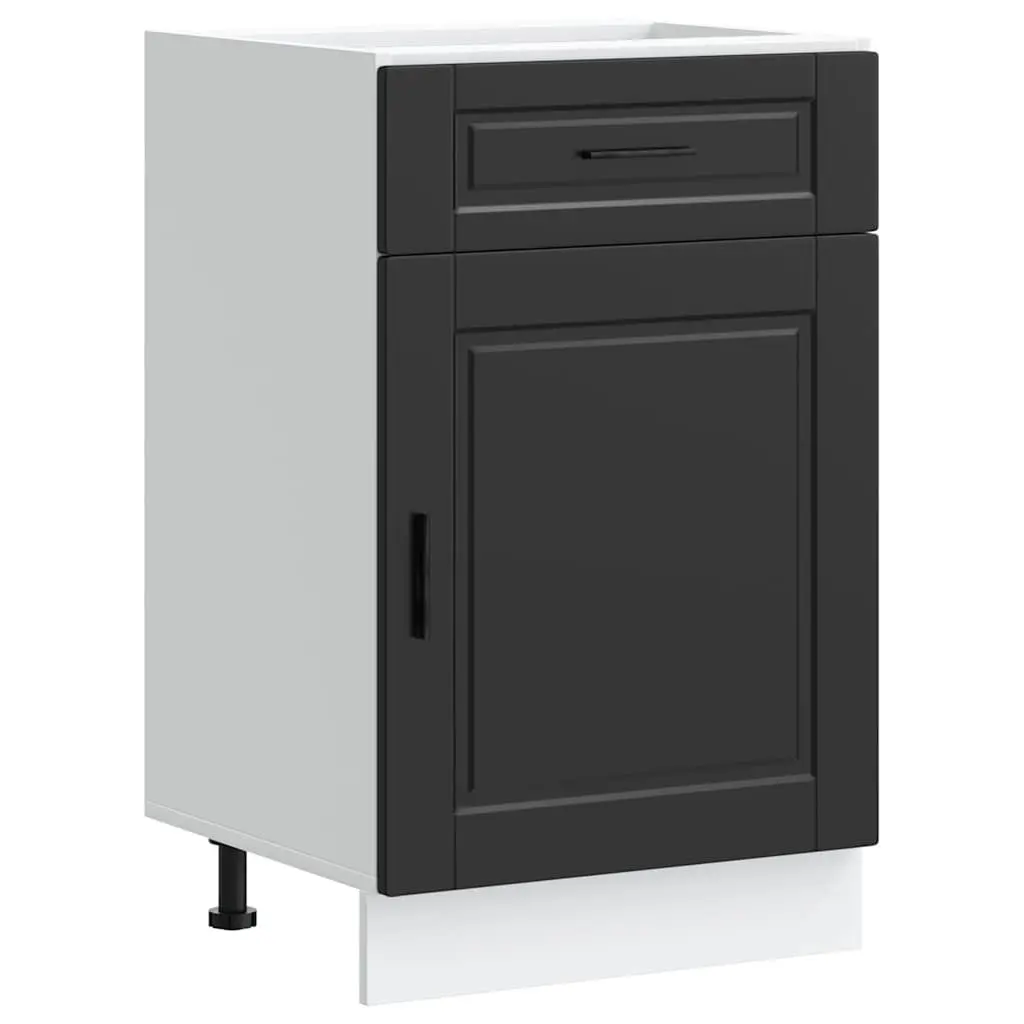 Kitchen Base Cabinet Black Engineered Wood Adjustable Feet Storage Cupboard Doors
