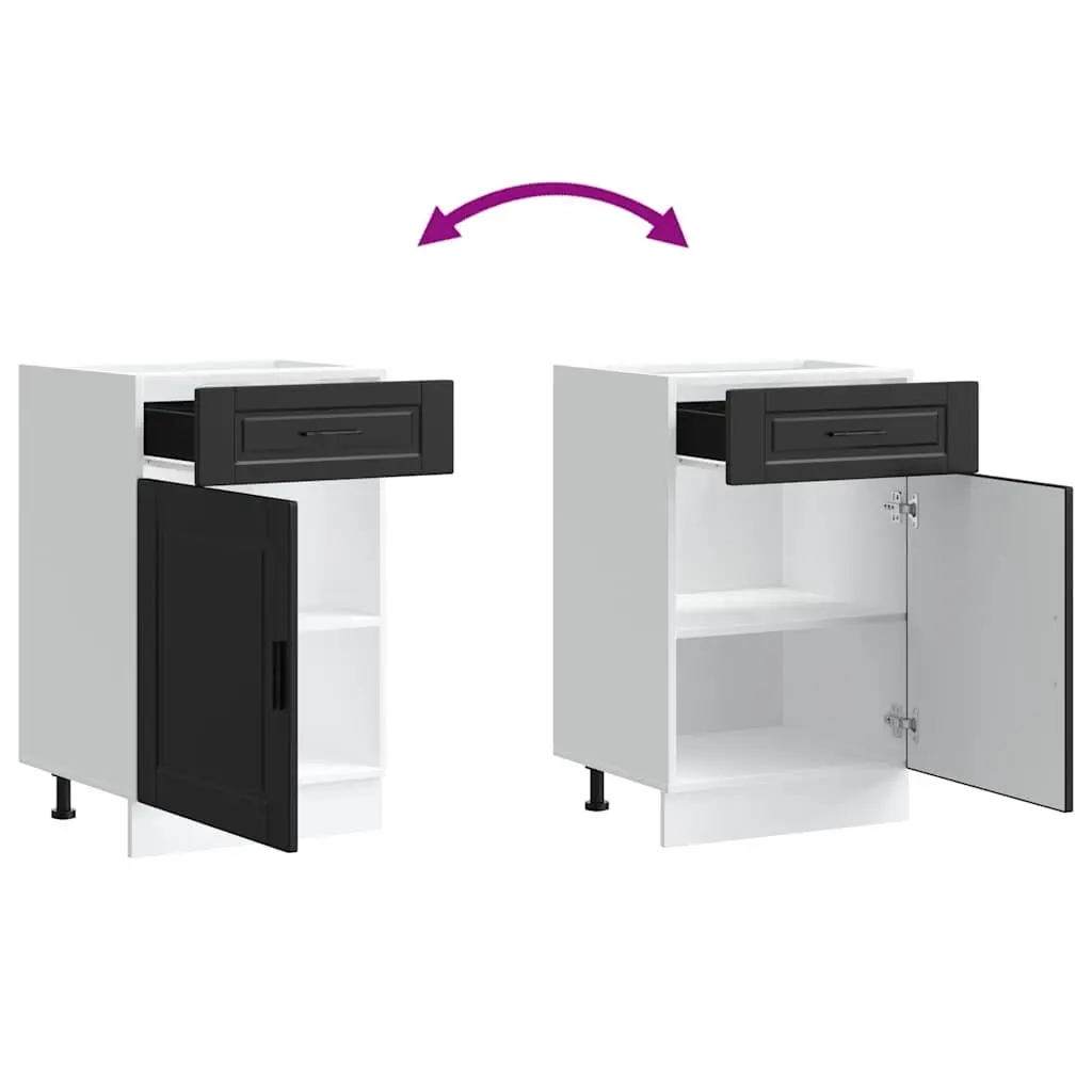 Kitchen Base Cabinet Black Engineered Wood Adjustable Feet Storage Cupboard Doors